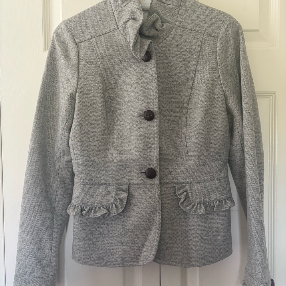 J. Crew Light Gray Ruffle-Accent Blazer